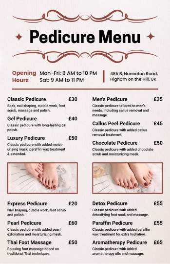 beige decent pedicure menu design template