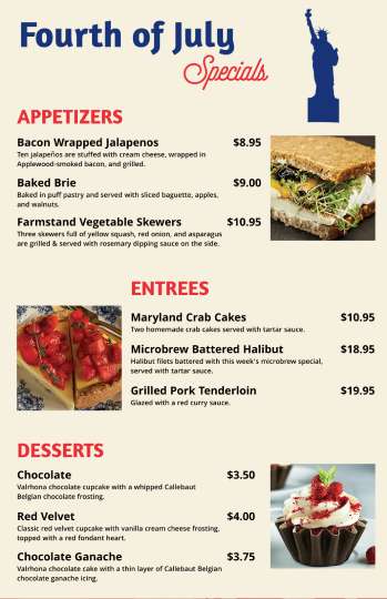 beige 4th of july menu design template