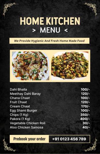 black home kitchen homemade menu design template