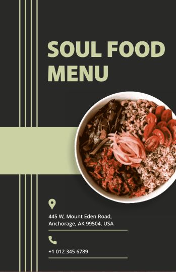 black modern soul food menu design template