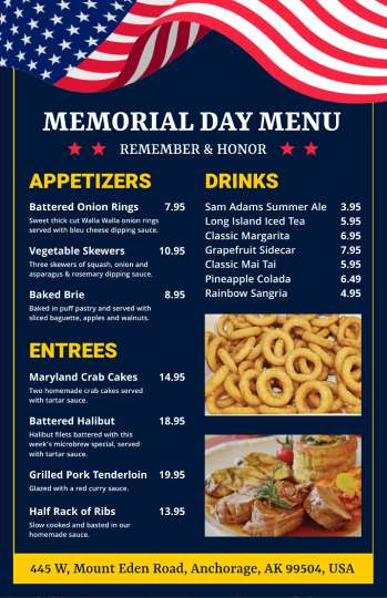 blue american memorial day menu design template
