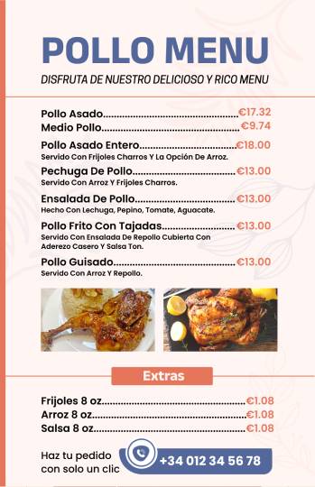 blue & beige whimsical pollo menu design template