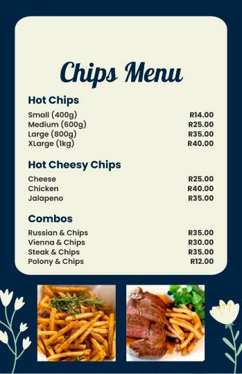 blue decent chips menu design template