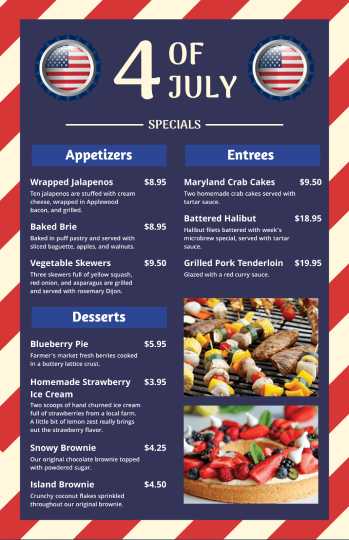 blue patriotic 4th of july menu design template
