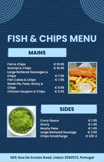 blue vibrant chips menu design template