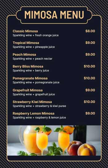Blue Vintage Mimosa Menu Template
