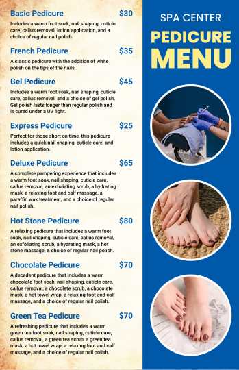 blue & white modern pedicure menu design template