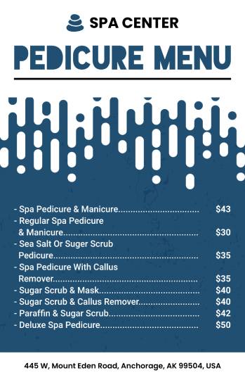 blue & white simple pedicure menu design template