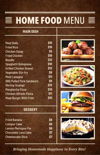 brown classic homemade food menu design template