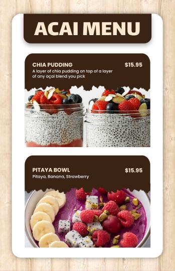 chic acai bowl menu design template