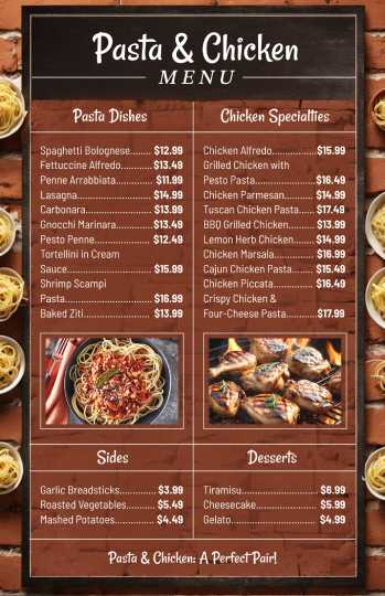 chicken & pasta menu design template