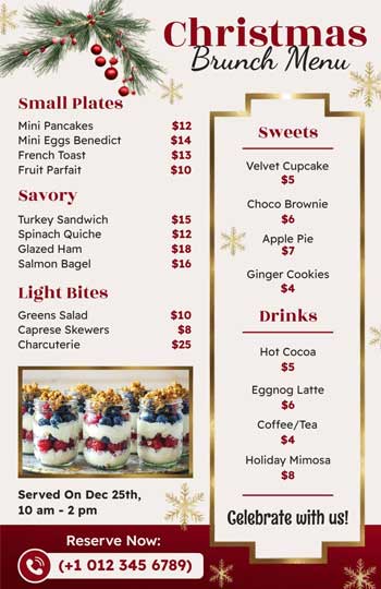 Red Elegant Festive Christmas Brunch Menu Template