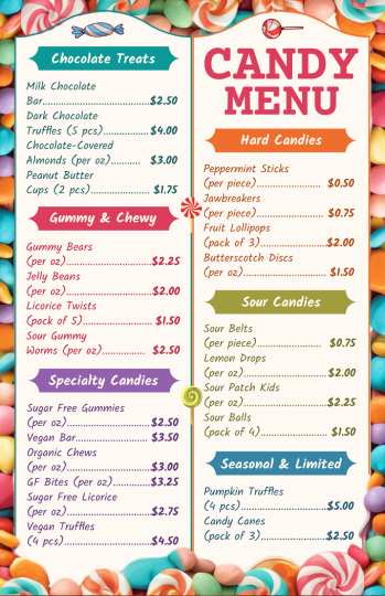 colorful candy menu design template