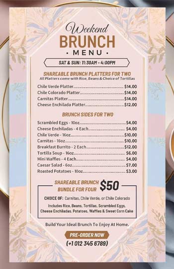Pink Elegant Weekend Brunch Menu Template