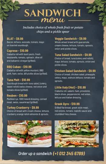 dark black sandwich menu design template