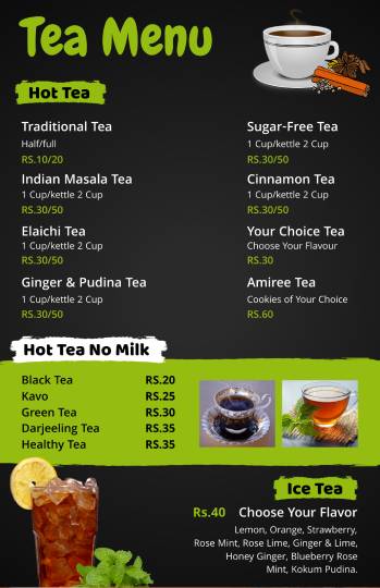 dark black tea menu design template