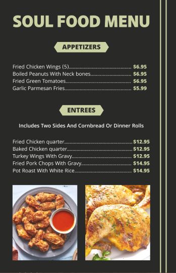 deep black soul food menu design template