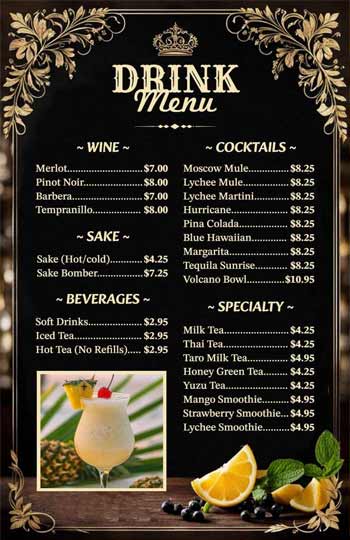 Black and rustic drink menu template