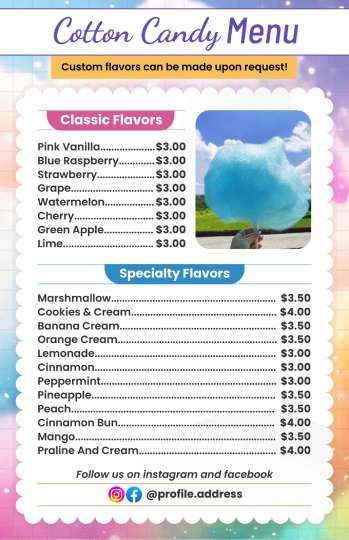 gradiant cotton candy menu design template