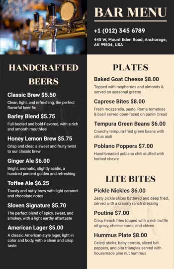 Gray and White Bar Menu Template 