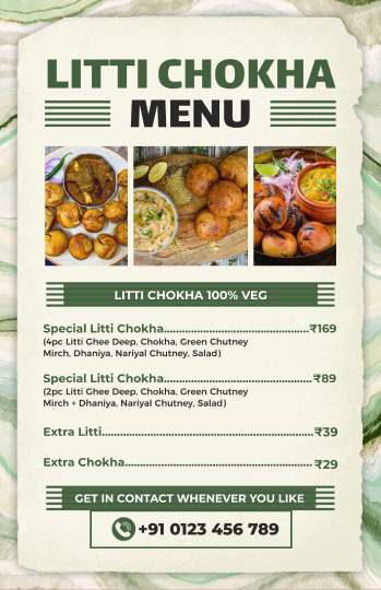 green elegant litti chokha indian menu design template