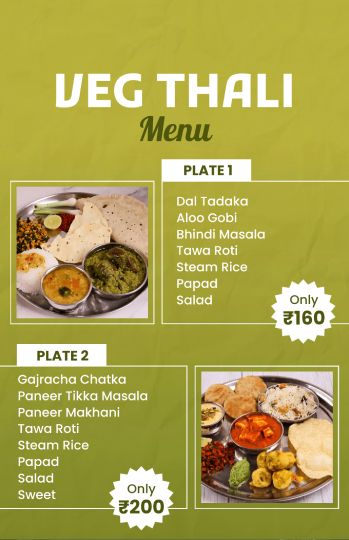 green minimal veg thali indian menu design template