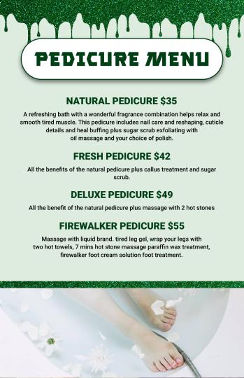 green sleek pedicure menu design template