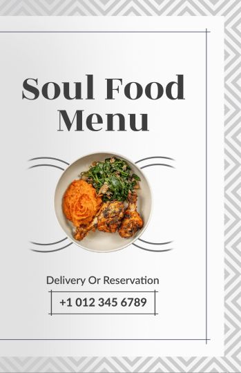 grey minimal soul food menu design template