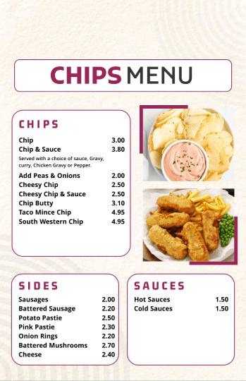 light beige minimal chips menu design template