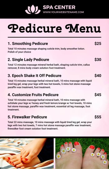 light pink elegant pedicure menu design template