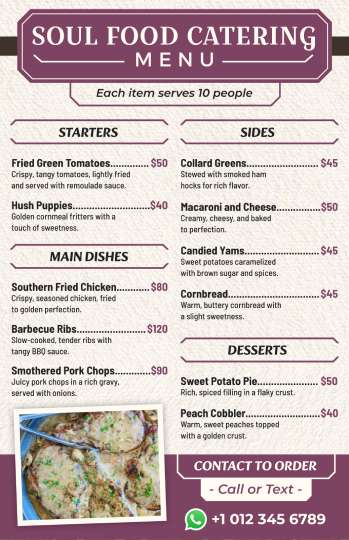 mauve cool soul food menu design template