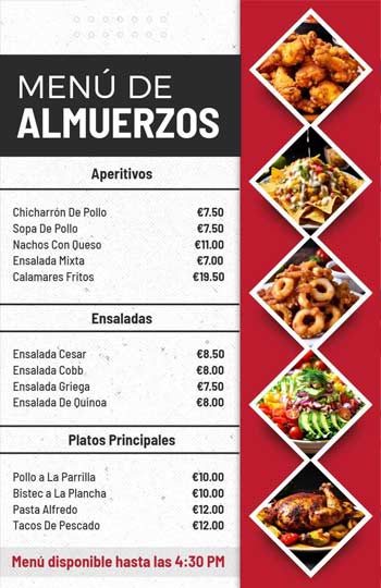 White and Red Menu De Almuerzos Template 
