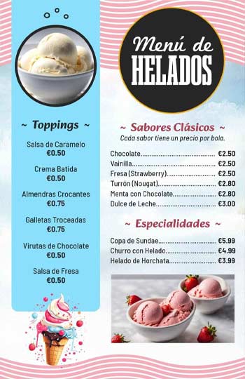 Pink and Blue Menu De Helados Template 