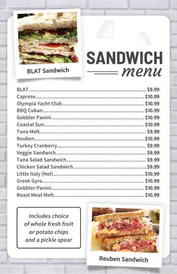 minimal sandwich menu design template