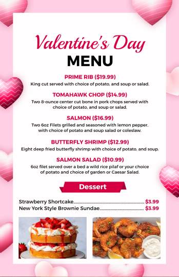 modern valentine's day pink menu design template