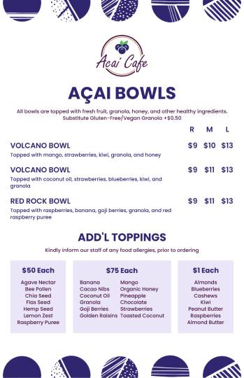 neat acai bowl menu design template