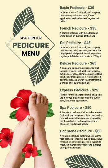 neutral modern pedicure menu design template