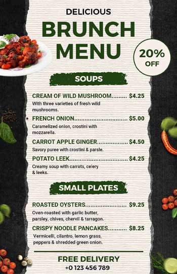 Gray and White Smoky Brunch Menu Template