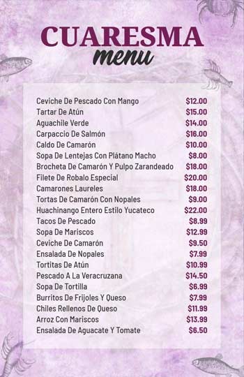 Pink Minimal Cuaresma Menu Template 