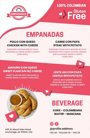 Pink Pastel Empanadas Menu Template 