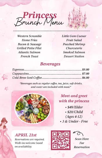 Pink Pastel Princess Brunch Menu Template