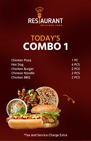 red gradient today's combo menu design template