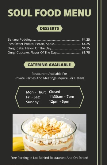 rich black elegant soul food menu design template