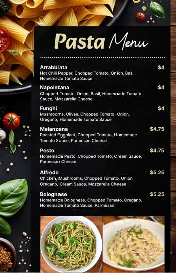 rich black pasta menu design template
