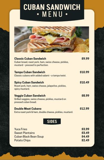cuban sandwich menu design template