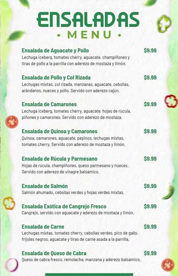 Green Simple Ensaladas Menu Template
