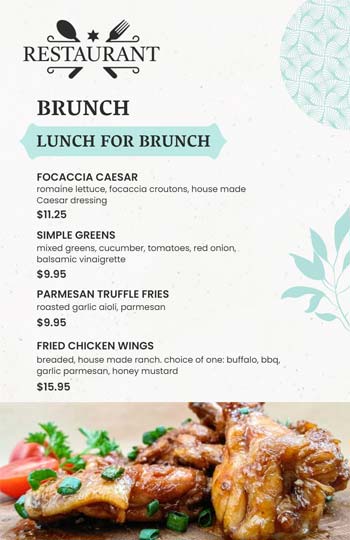 White Simple Restaurant Brunch Menu Template