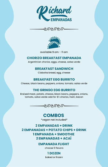 Sky Blue Simple Empanadas Menu Template 