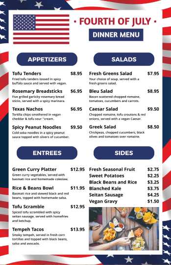 white 4th of july menu design template