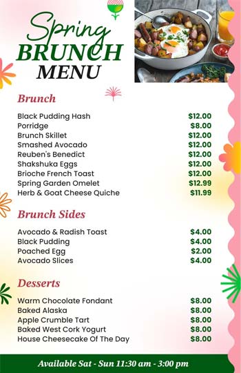 White and Pink Spring Brunch Menu Template